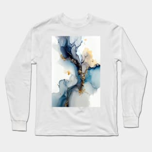 Icy Blue and Gold - Abstract Alcohol Ink Resin Art Long Sleeve T-Shirt